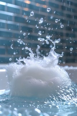 La espuma es aire disperso en una solución acuosa. Cada burbuja está rodeada por una fina película líquida estabilizada por tensioactivos.
